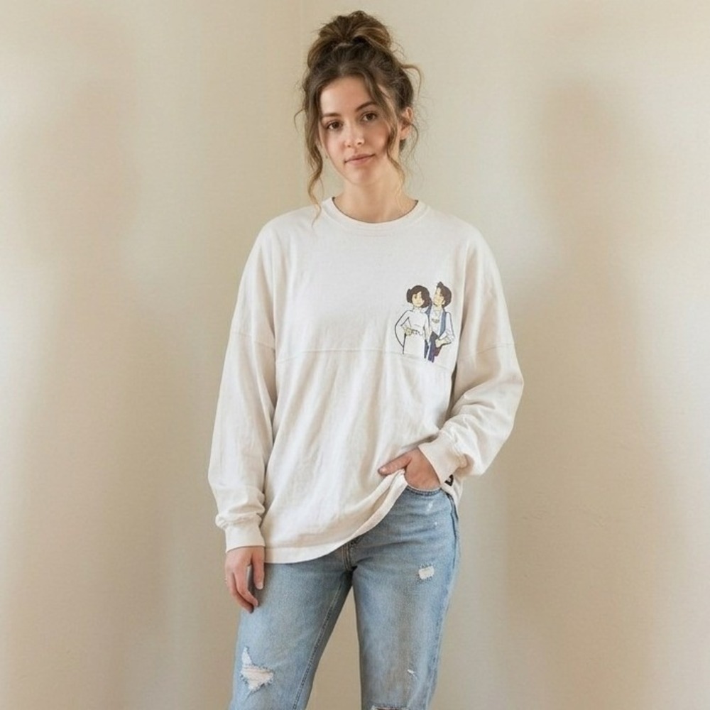 Spirit Jersey Star Wars Shirt Size XL White Han Leia Love You Glitter Puff Print